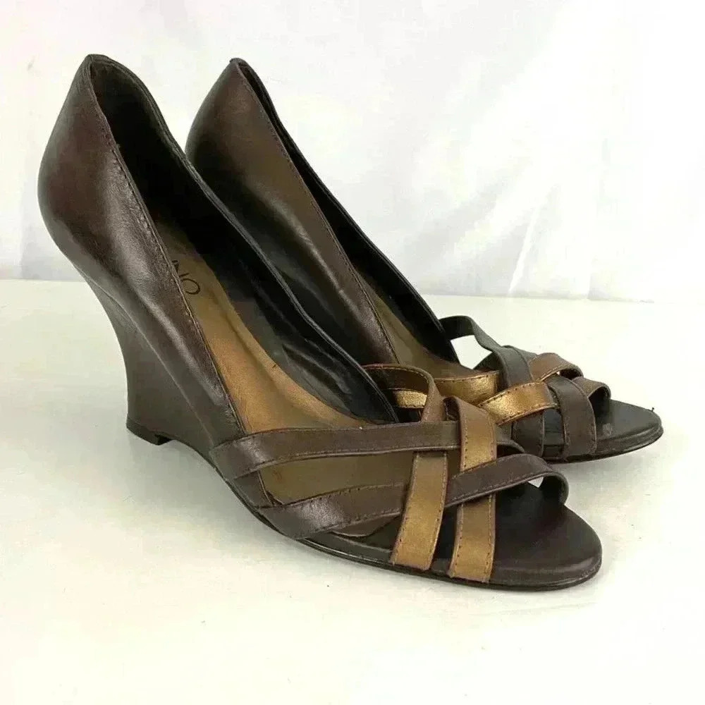 Via Uno Brown Wedges Sandals Sz 6 Bronze Women's‎ Brazilian Shoes